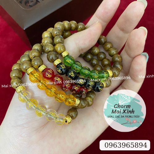 [8mm size nữ] Vòng Tay Trầm Hương Tốc Và Sánh Đá Tây Tạng Tròn - Vòng tay gỗ tự nhiên nam nữ phong thủy