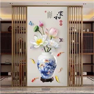 DECAL DÁN TƯỜNG ĐÔI BÌNH XANH HOA SEN TRẮNG