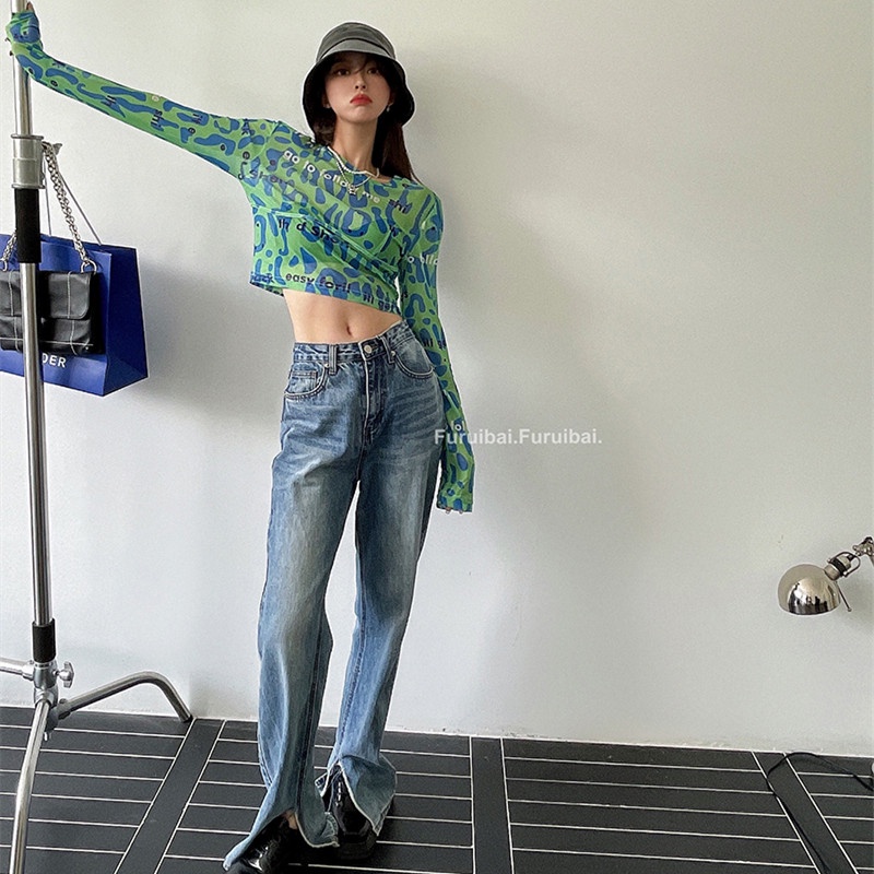 Áo Thun Tay Dài Phối Lưới Thời Trang Cho Nữ