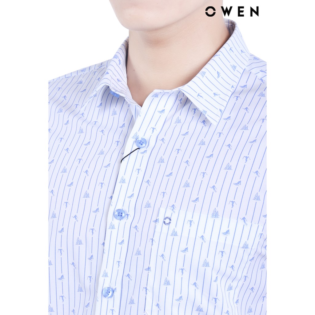Áo sơ mi dài tay OWEN Bamboo Regularfit có túi màu trắng họa tiết - AR20839DT