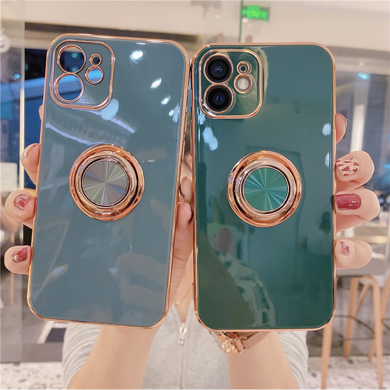 Ốp Điện Thoại Silicon Dẻo Mạ Vàng Kèm Giá Đỡ 360 Độ Sang Trọng Cho Iphone 12 Pro Max Iphone 11 12 Pro 12 Silicone