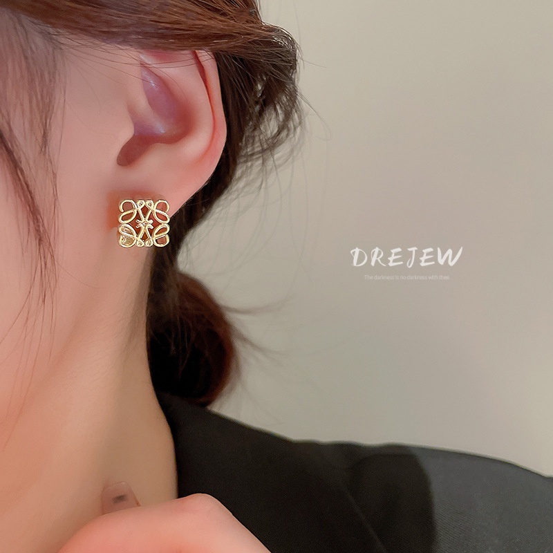 DREJEW Bông Tai Mạ Bạc Họa Tiết Bánh Trung Thu Phong Cách Pháp Sang Trọng