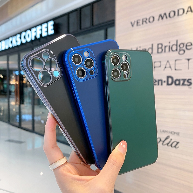 Ốp Điện Thoại Mềm Chống Sốc Viền Thẳng Mạ Logo Cho iPhone 14 13 12 11 Pro Max X XS XR 7 8 Plus + SE 2020