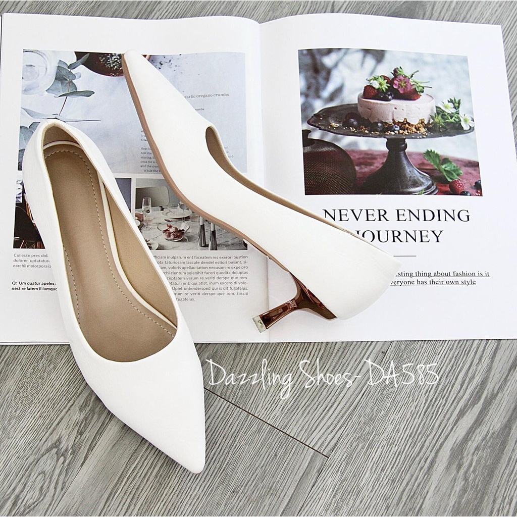 Giày cao gót nữ 5p mũi nhọn da vân mềm bít mũi thời trang công sở đẹp -tiemgiaydazzling DA585