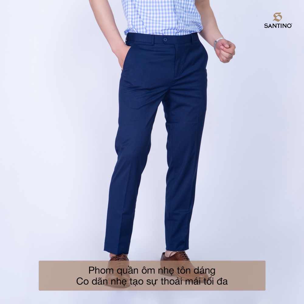 Quần Tây công sở Sợi Tre SANTINO cao cấp, màu xanh form ôm nhẹ, thoáng mát chống nhăn, kháng khuẩn và tia UV - Q068