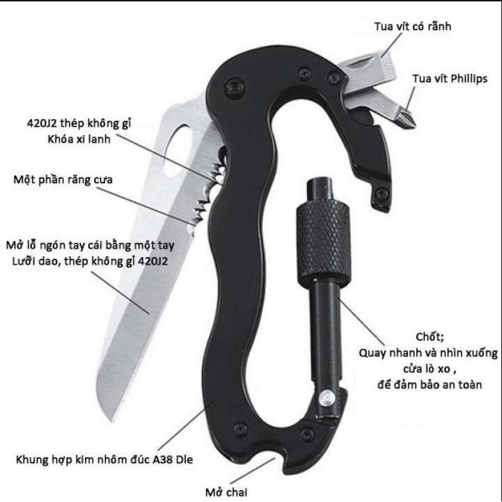 Móc Khóa Đi Phượt Đi Cắm Trại Camping Kèm Vít Dao Đa Năng 5 Trong 1 Cao Cấp Giá Rẻ Full Hộp