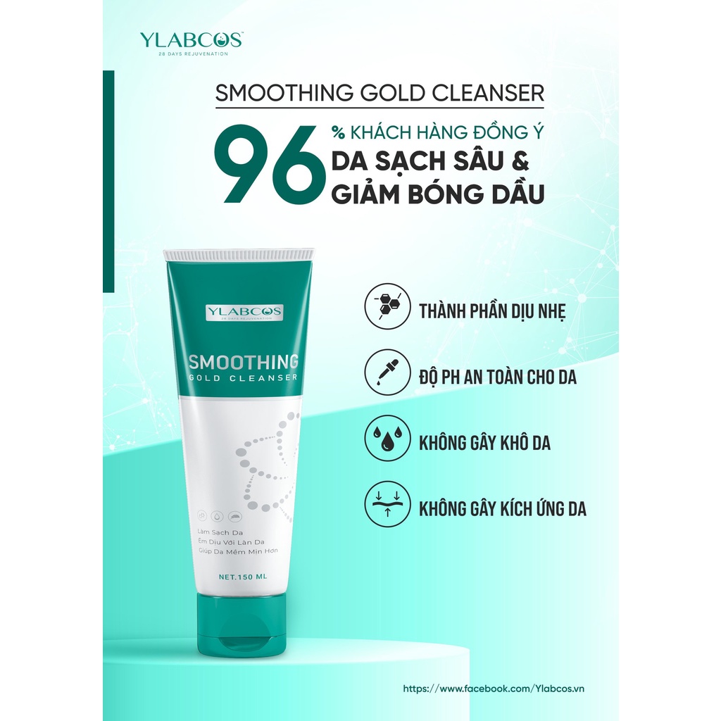 Sữa Rửa Mặt Vàng Smoothing Gold Cleanser Drlacir,Chai 150ml, Dùng cho Da mỏng, yếu ,nhạy cảm,làn da sau tái tạo