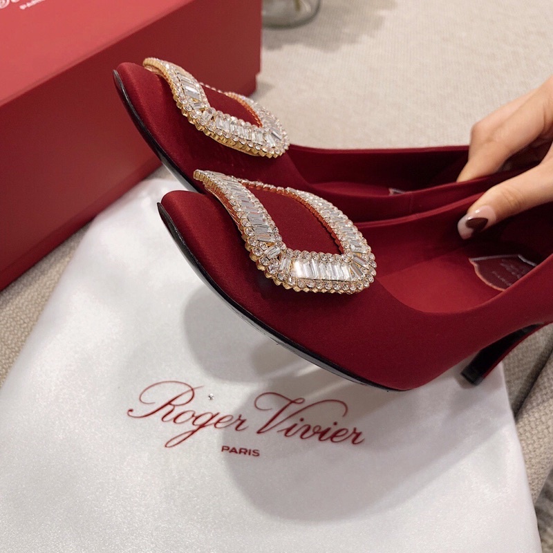 Giày cao gót 6.5cm mũi tròn thiết kế siêu sang thương hiệu Roger Vivier cao cấp da thật