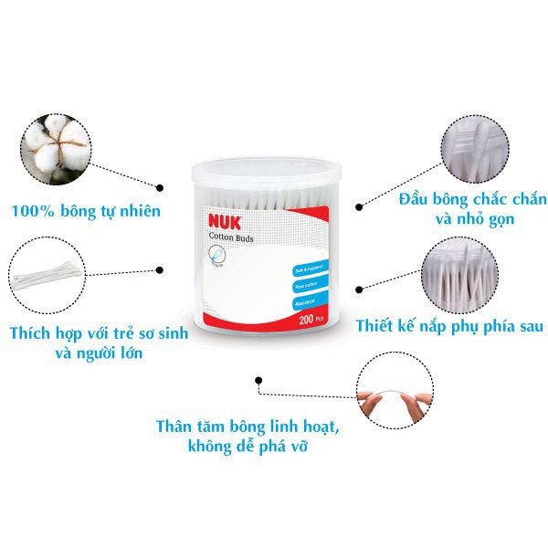 Tăm bông NUK cotton cao cấp hộp 200 chiếc