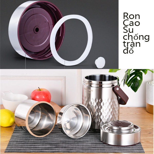 Camen Hộp Đựng Cơm Inox 304 1L4-1L9 KC 3 Ngăn Giữ Nhiệt Lâu Chống Tràn Đổ