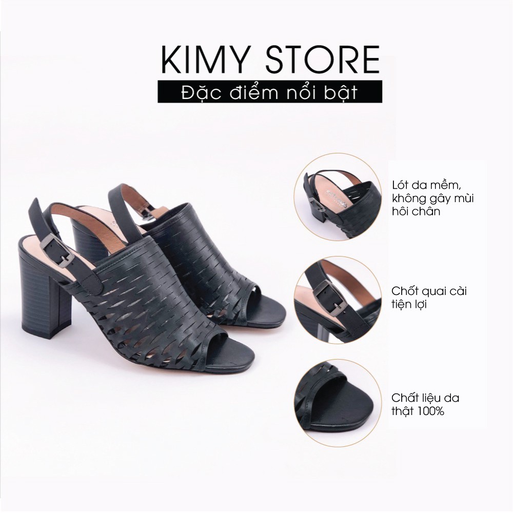 Sandal VNXK quai da thật gót trụ 7cm, dép xăng đan da bò Ý - Kimy Store