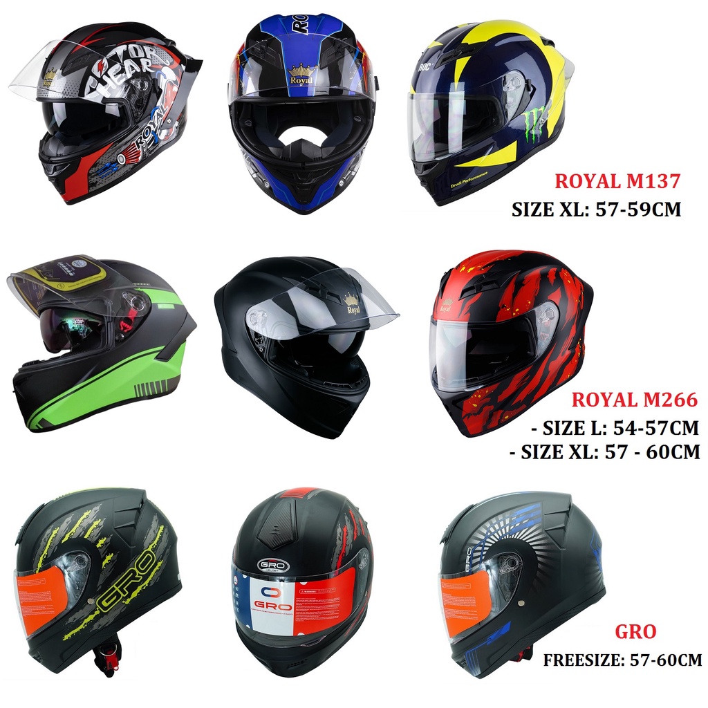 Mũ Bảo Hiểm Fullface 2 Kính ROYAL M137 - M266 - GRO - Bảo Hành 12 Tháng (Tặng Khăn Trùm Ninja + Túi)