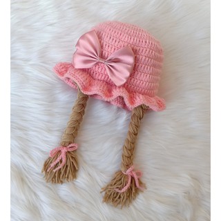Nón len handmade có 2 bím tóc dài cho bé yêu - Dương liễu handmade