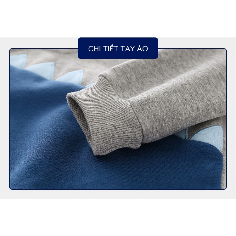 Áo nỉ cho bé WELLKIDS áo nỉ dài tay 2 lớp dày dặn họa tiết khủng long thu đông 2021