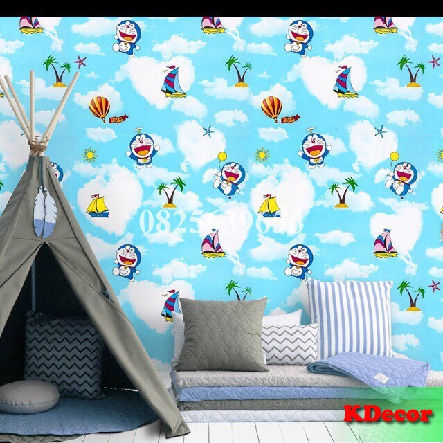 [ẢNH DÁN THẬT] 10m Giấy dán tường Doremon blue sky sẵn keo khổ rộng 45cm