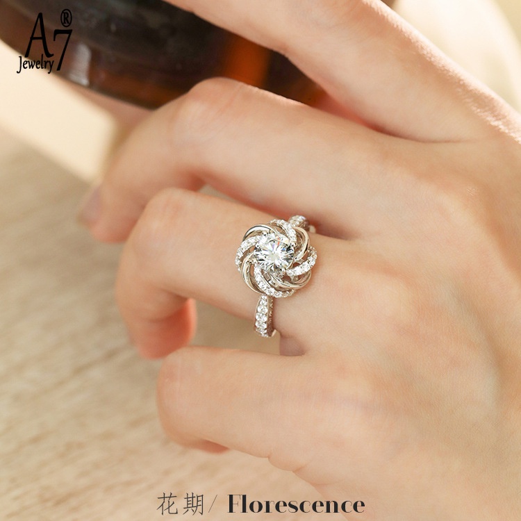 Nhẫn đeo ngón tay hai lớp đính đá moissanite nhân tạo trang trí thời trang dành cho nữ
