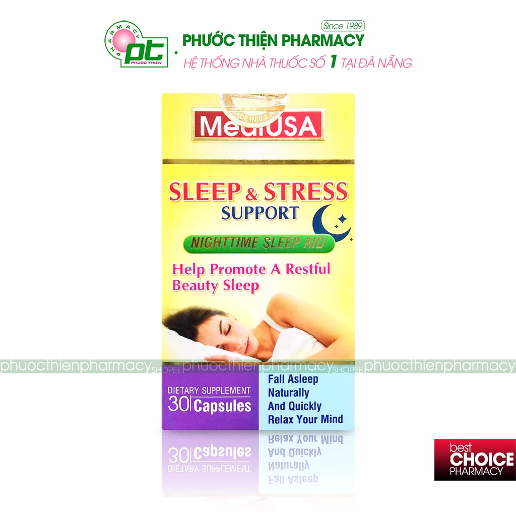 Viên uống giúp ngủ ngon và giảm lo âu, căng thẳng MediUSA Sleep & Stress Support Lọ 30 Viên