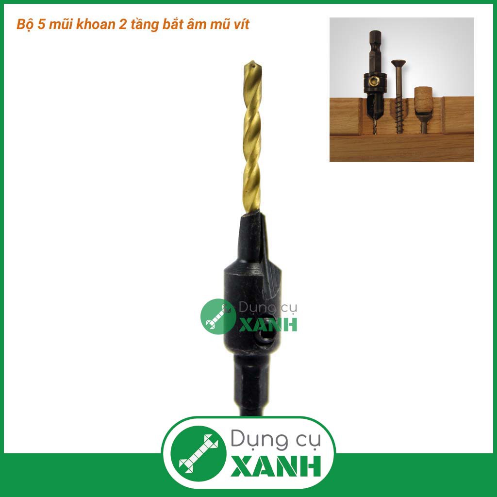 Bộ 5 mũi khoan 2 tầng chỉnh cữ bắt âm mũ vít 2-3.55mm