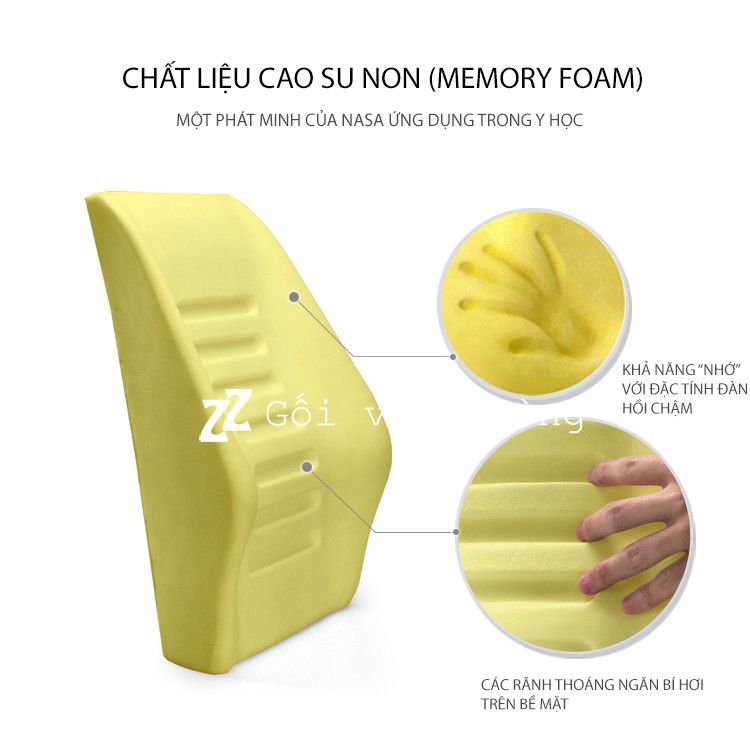 Gối Tựa Lưng Ô Tô Cao Su Non ZURI PILLOW - BL200 Chống Đau Mỏi Lưng, Đau Cột Sống