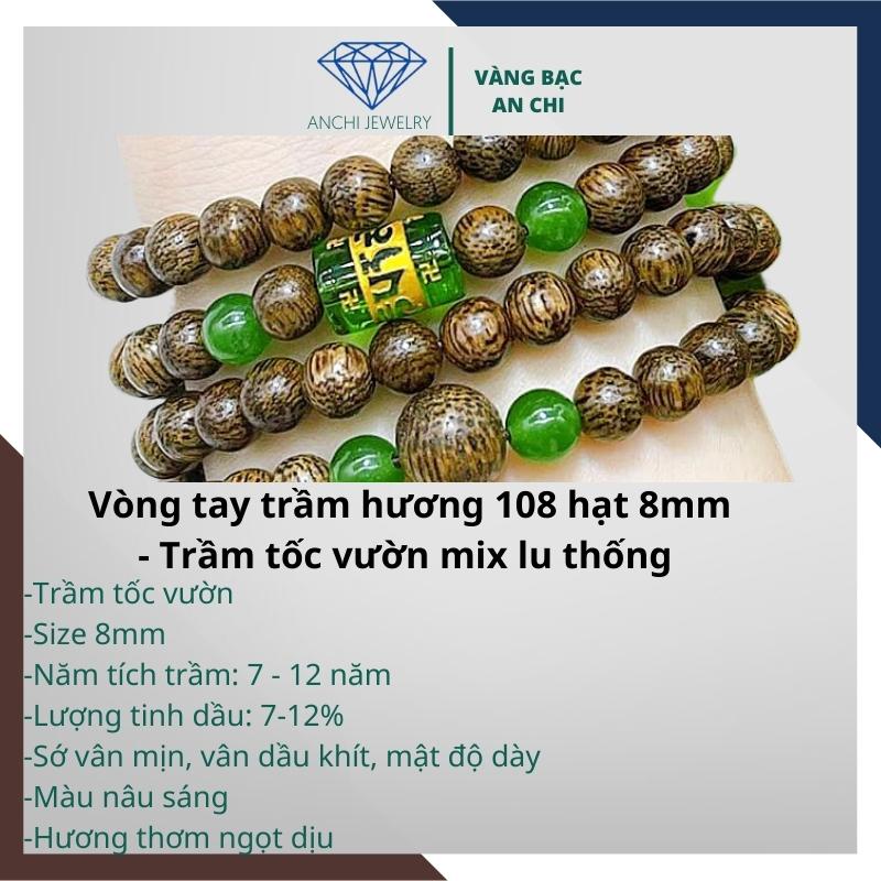 Vòng tay trầm hương 108 hạt nhỏ mix lu thống omani mệnh kim mộc thuỷ hỏa thổ, Anchi jewelry