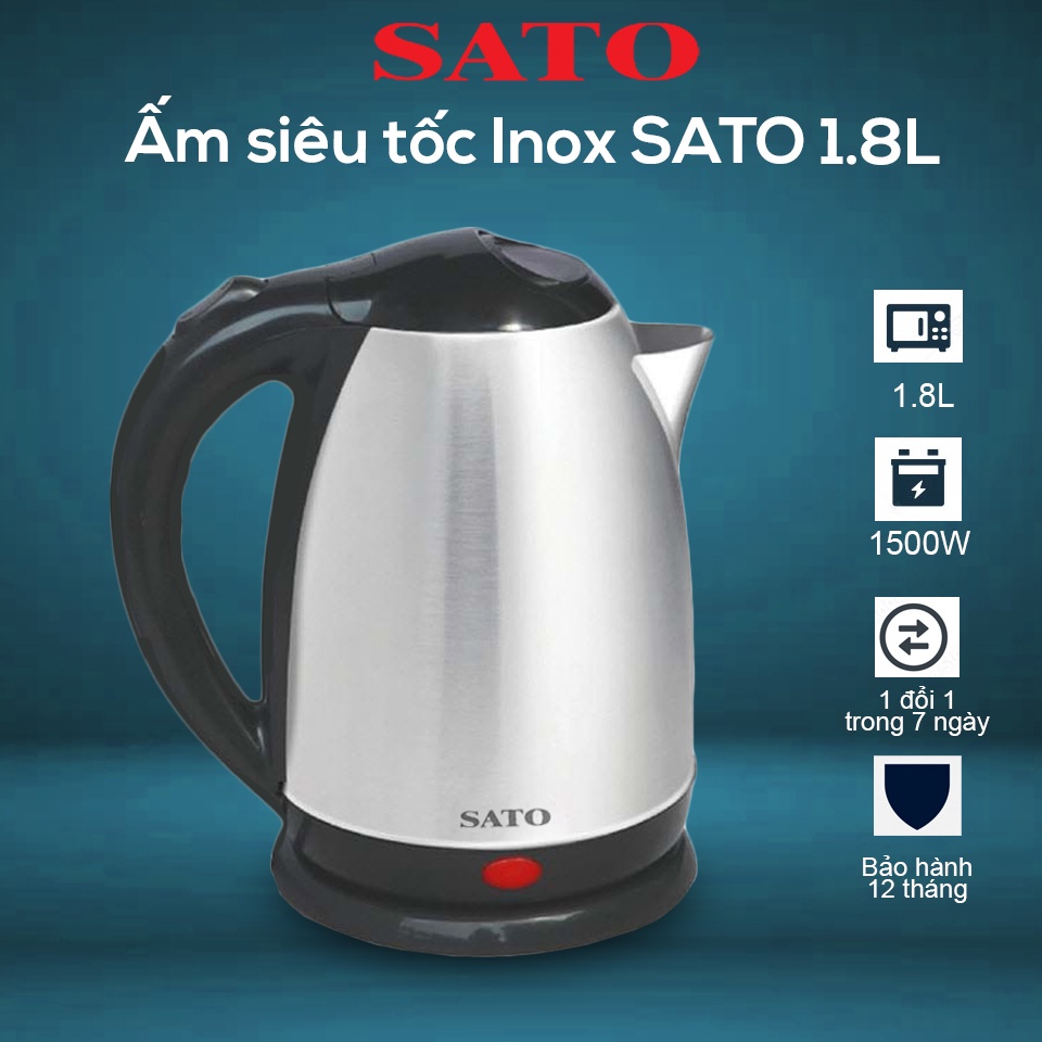 Ấm siêu tốc, ấm đun nước Inox SATO 17ST45, Công nghệ Nhật Bản – Sản xuất tại Việt Nam.