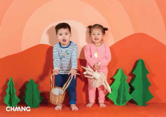 [Chaang baby] Bộ cúc vai voi hồng Chaang size 3-36M