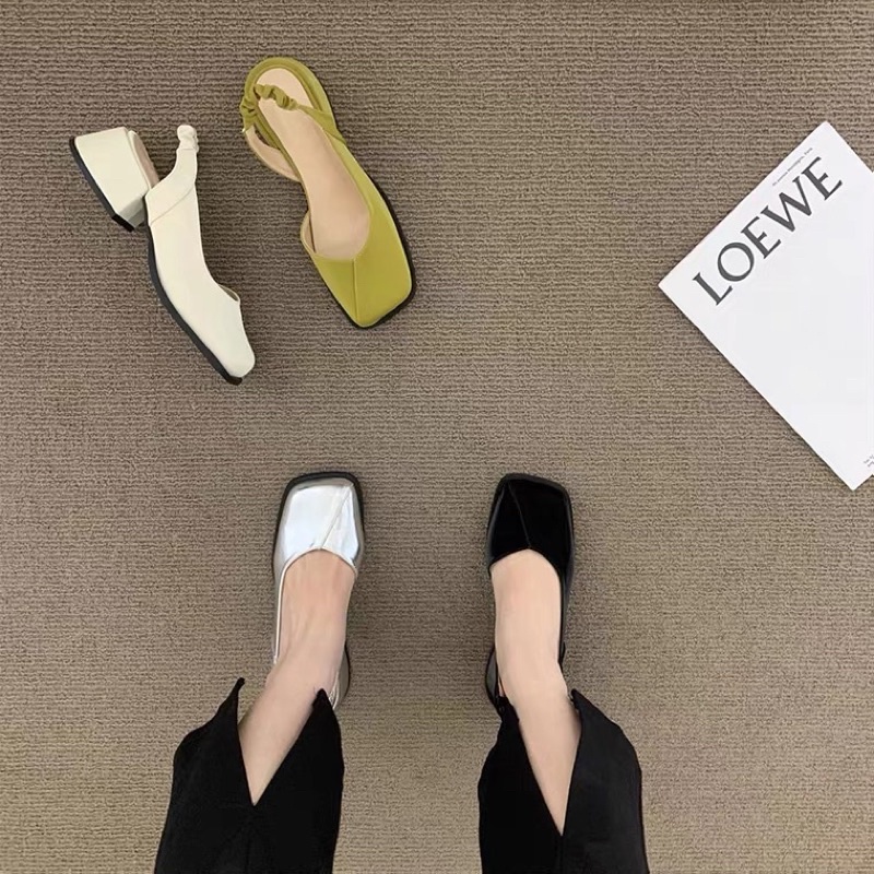 Giày cao gót phong cách retro Pháp đầu vuông dây co dãn dễ đi