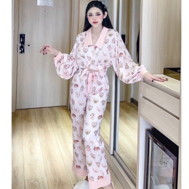 New BỘ PIJAMA LỤA XƯỚC TÔ CHÂU CAO CẤP BÚP BÊ HỒNG