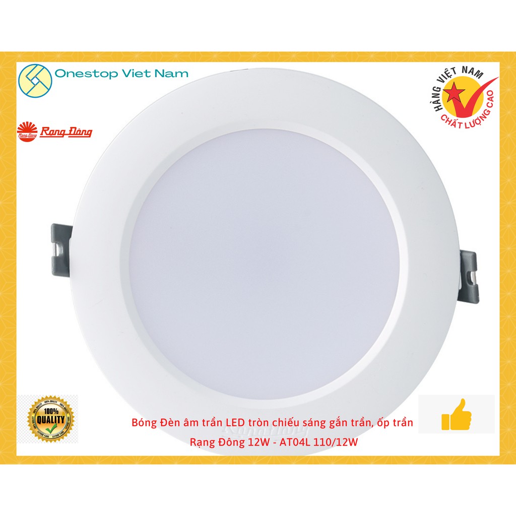 Bóng Đèn âm trần LED tròn chiếu sáng gắn trần, ốp trần Rạng Đông 12W - AT04L 110/12W