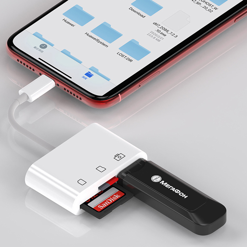 Đầu đọc thẻ nhớ SD/TF 3 trong 1 cổng USB 2.0 OTG cho ĐT táo/tablet táo