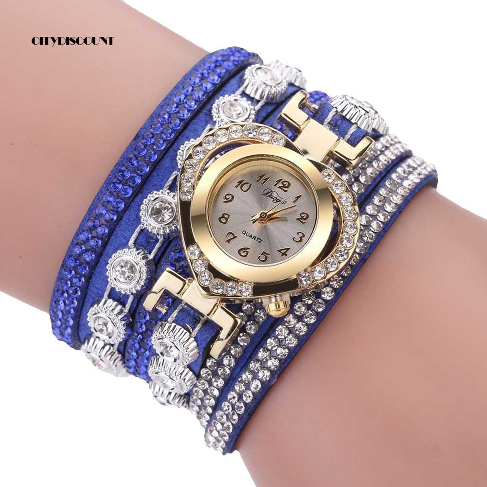 Đồng hồ analog máy quartz nữ nhiều dây mặt đính hột xoàn | BigBuy360 - bigbuy360.vn