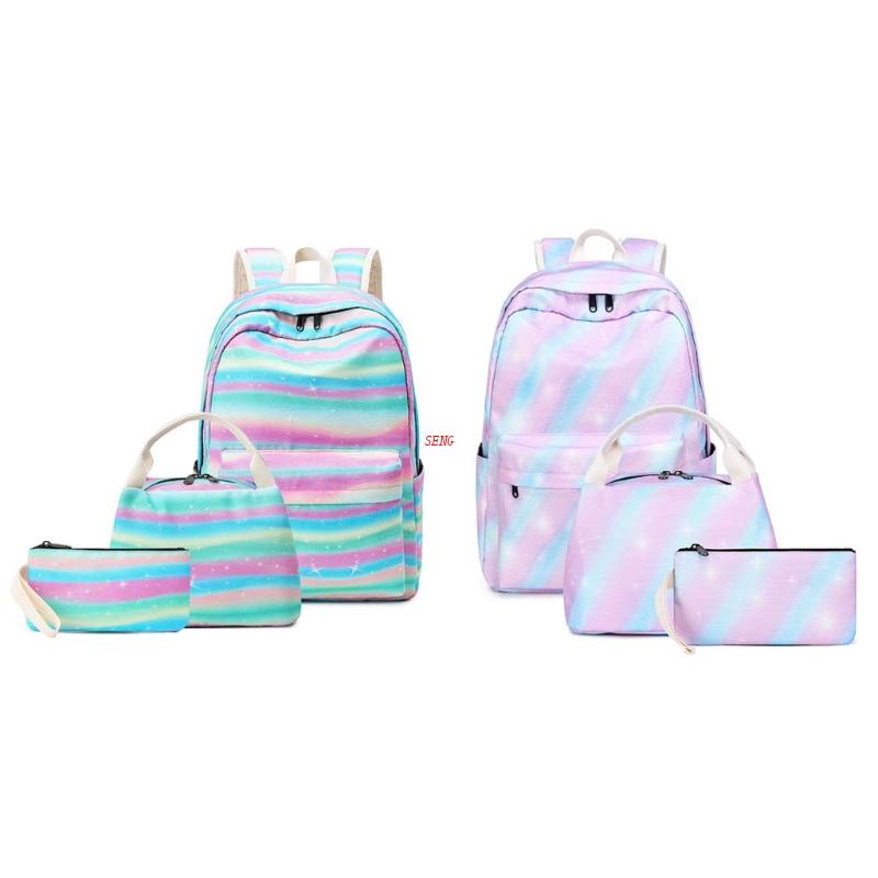 Set 3 Món Gồm Ba Lô + Túi Đựng Bút / Túi Đựng Đồ Ăn Trưa Cho Tuổi Teen / Nữ Ốp