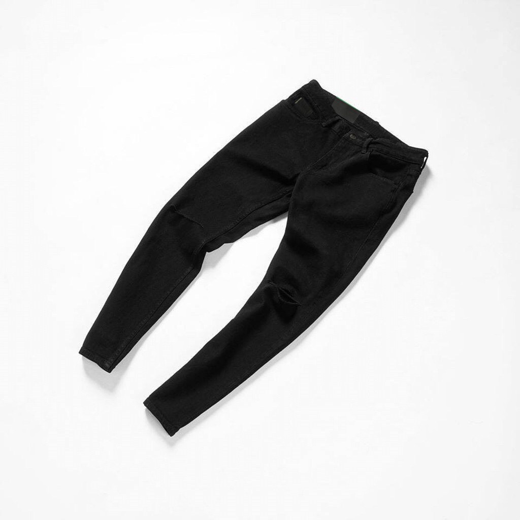 Quần jean nam đen trơn &amp; rách vải jeans bò cotton duck cao cấp mềm mịn, co dãn - form slim fit