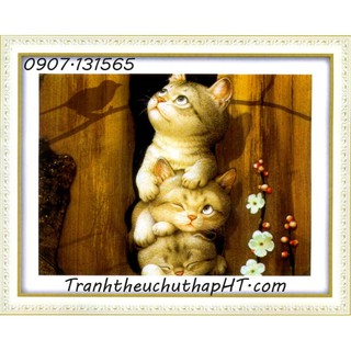 Tranh thêu chữ thập con mèo cực yêu 62*49cm CD005 - tự thêu