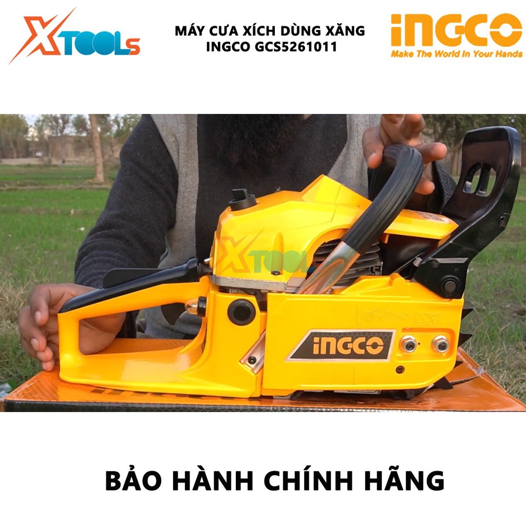 Máy cưa xích dùng xăng INGCO GCS5261011 | Máy cưa cầm tay 0.7Kw(1HP)