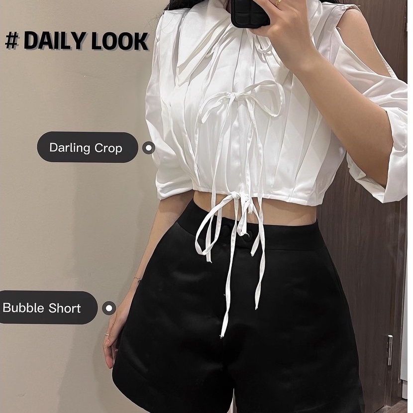 THE FANCE | Áo sơ mi croptop tay cut out vải chống nhăn DARLING CROP SHIRT