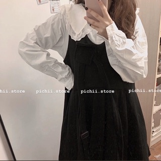 ORDER Set sơ mi & yếm váy dáng dài ullzang