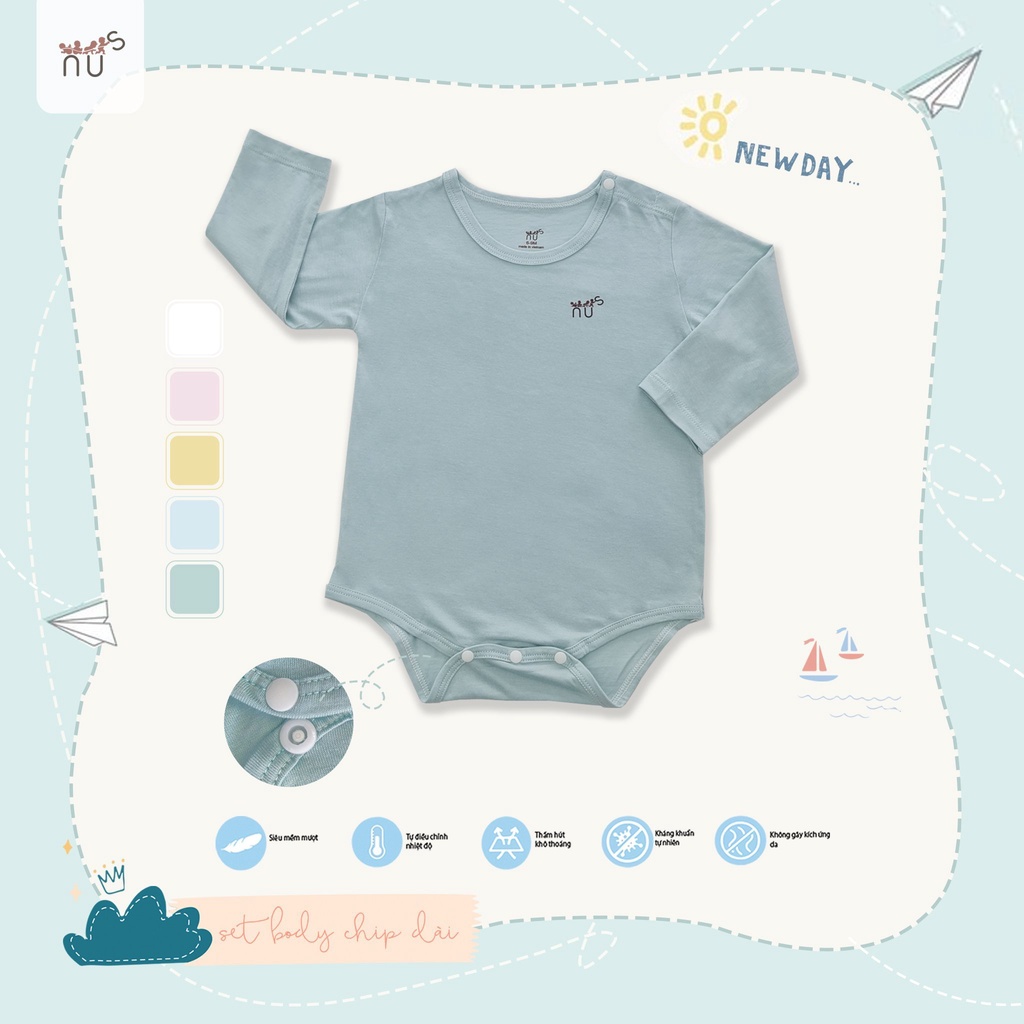 Bộ body dài tay chip, vải siêu mát, mềm mịn nhà NUS từ 0-12M