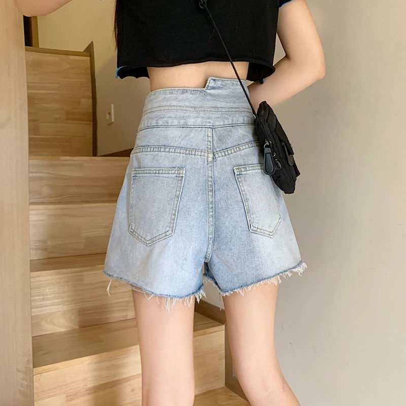 Quần Short Jean Rách Lưng Cao Ống Rộng Thời Trang Mùa Hè Hàn Quốc Mới Cho Nữ