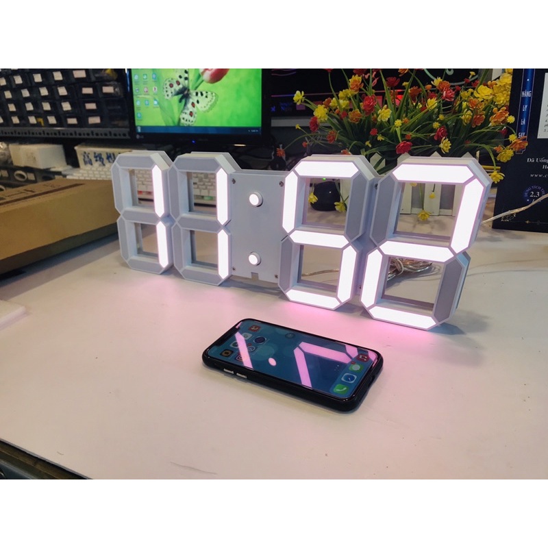Đồng hồ led 3D treo tường cao cấp đổi màu - Smarthome