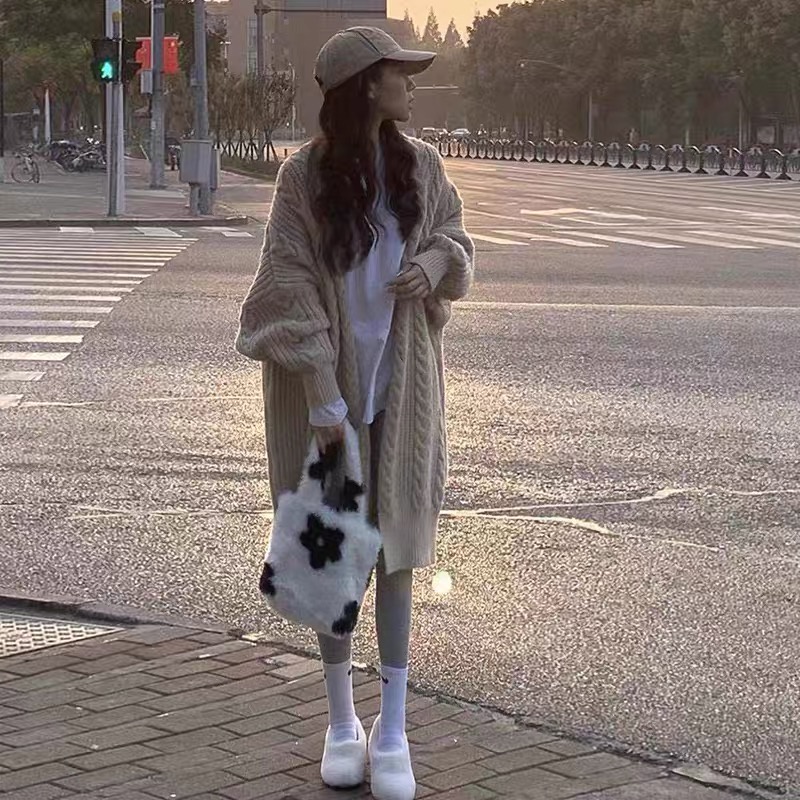 MS439 Áo khoác cardigan len vặn thừng dáng dài