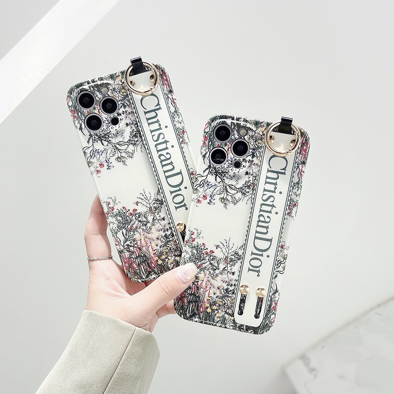 Ốp Điện Thoại Họa Tiết Hoa Trà Gắn Dây Đeo Cổ Tay Cho iPhone 14 13 12 11 Pro Max Plus
