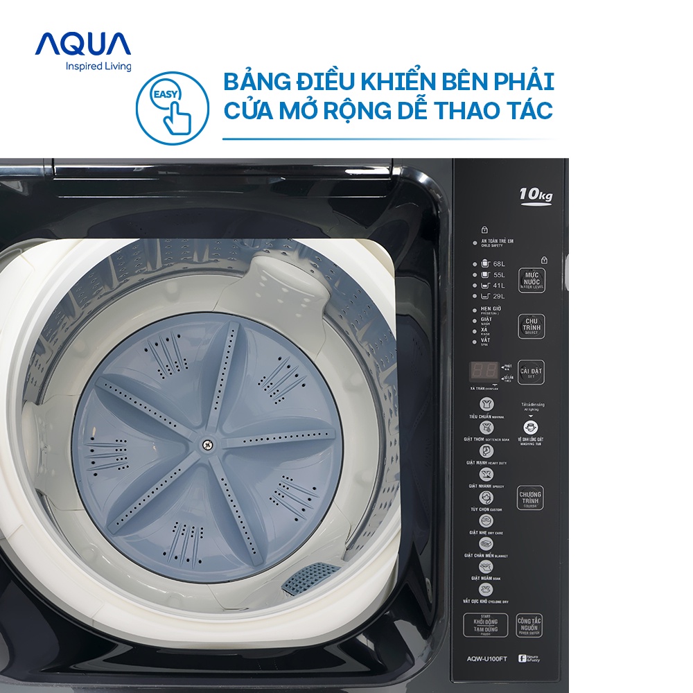 Freeship Toàn Quốc - Máy giặt cửa trên Aqua 10kg AQW-U100FT.BK