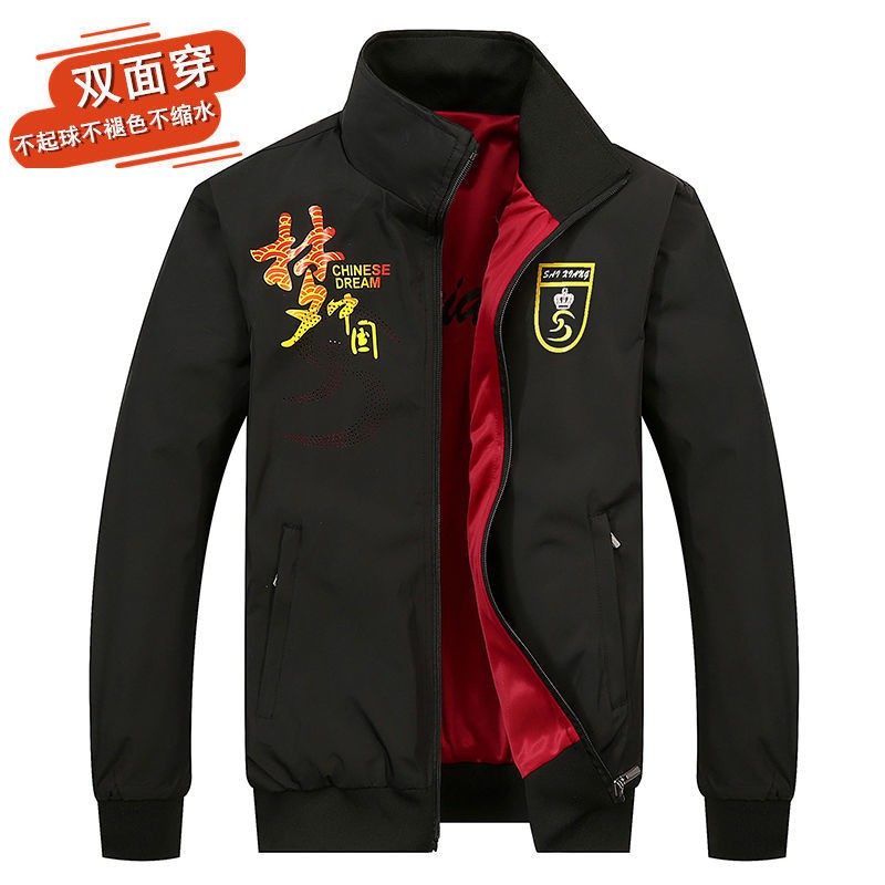 ❀◊Áo khoác hai mặt nam mùa xuân và thu... Jacket mập cỡ lớn... tuổi trung niên mặc bộ đàn ông bình thường, đôi ô