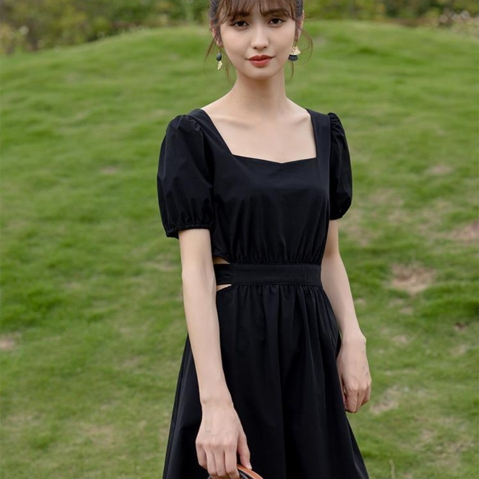 Đầm Cổ Vuông Tay Phồng Phối Nơ Phong Cách Hàn Quốc Thời Trang