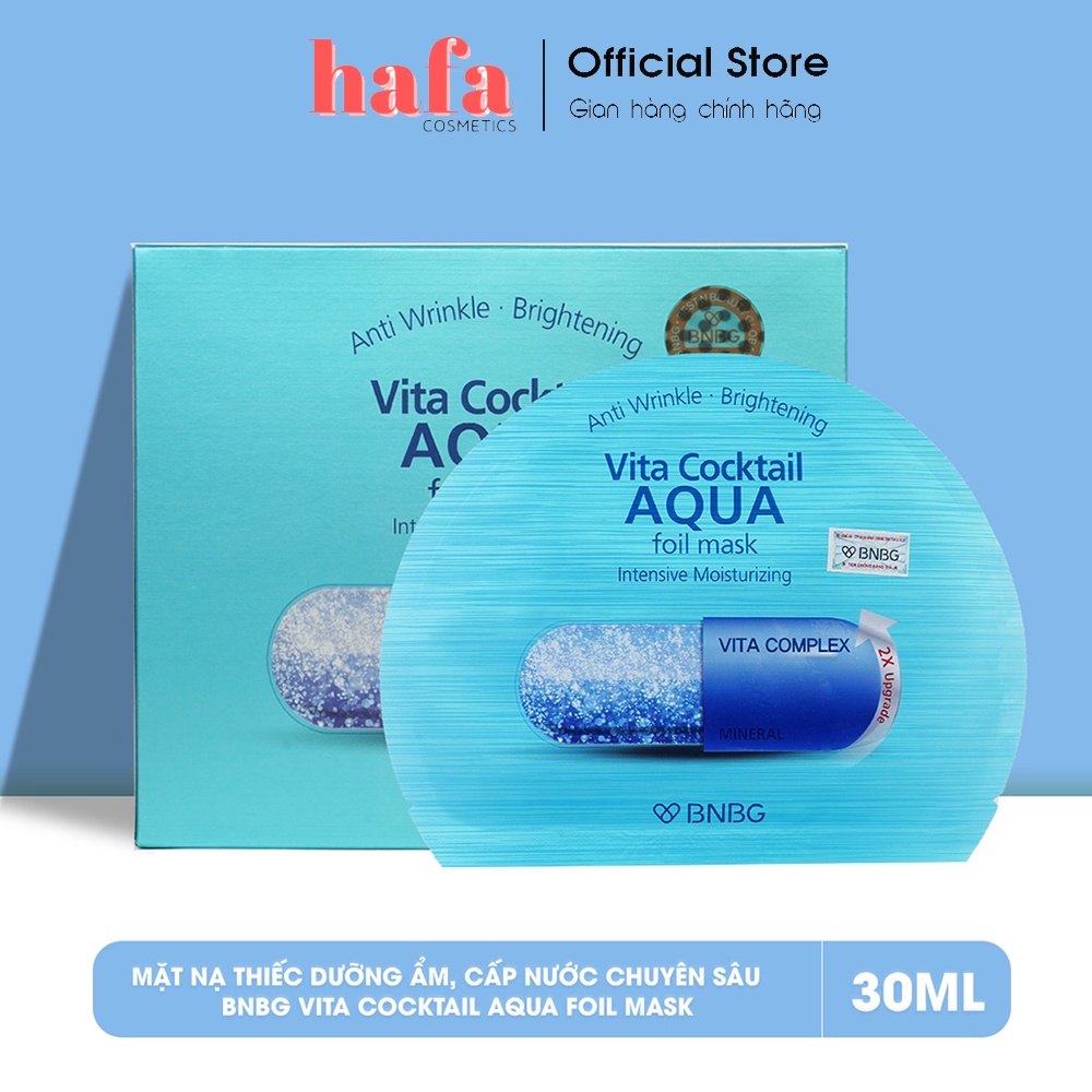 Combo 10 Mặt nạ lá nguyên khối dưỡng da ẩm mượt BNBG Vita Cocktail Aqua Foil Mask - Moisturizing.màu