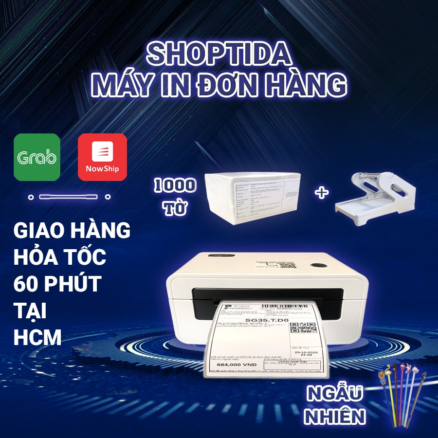 Máy in nhiệt Shoptida SP46 kèm 1000 giấy in nhiệt 10*15cm và khay, combo máy in đơn hàng tự dán bảo hành 12 tháng