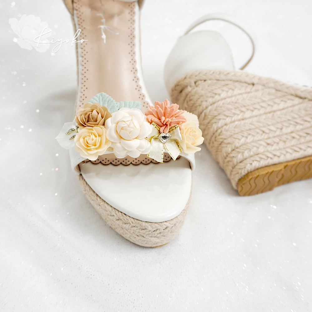 Giày cưới đế xuồng Kiyoko đính hoa màu pastel 11cm