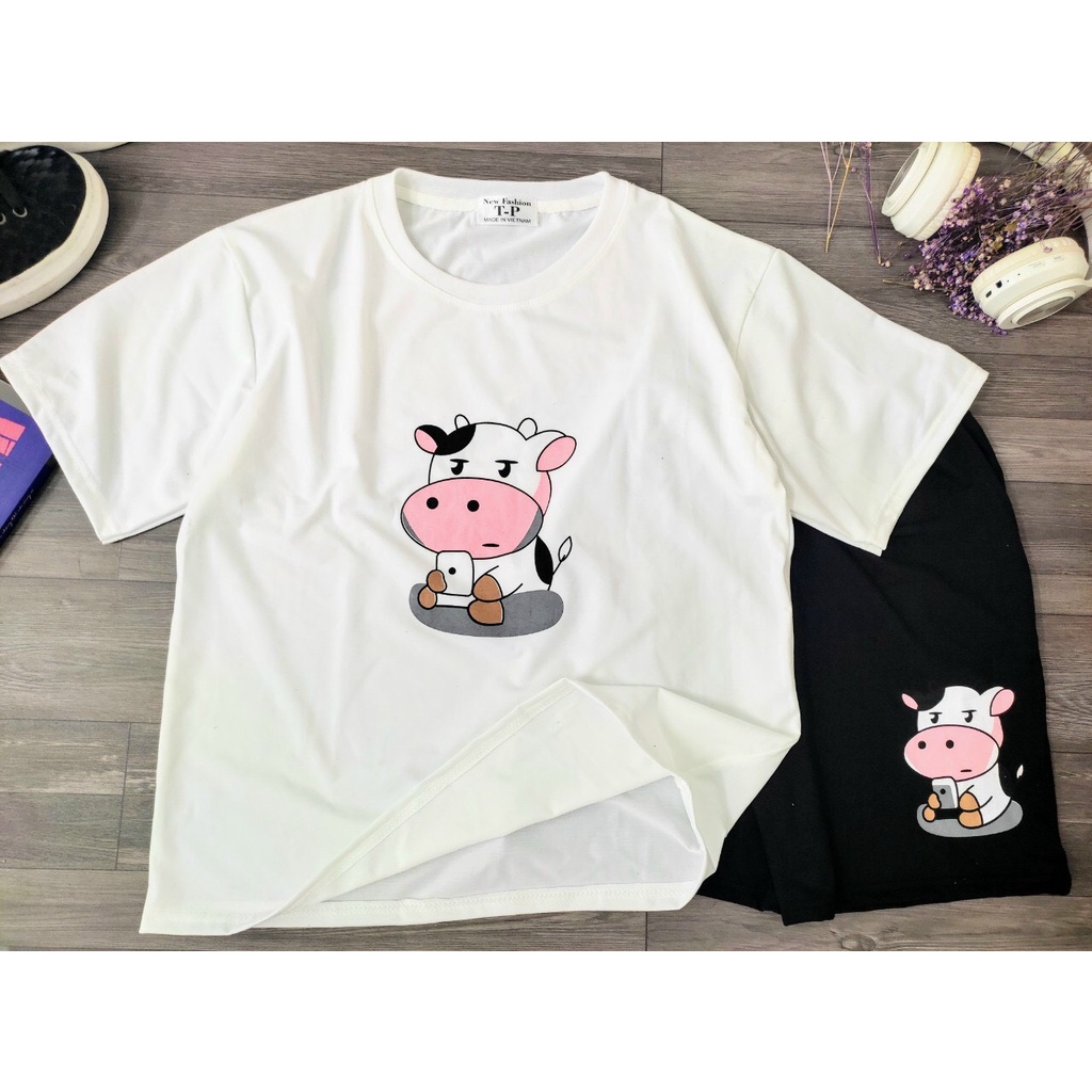 BỘ UNISEX 3D IN HÌNH BÒ siêu dễ thương,FREE SHIP, PKM STITCHS MẪU MỚI MỀM,MỊN,MÁT MÃ CC67