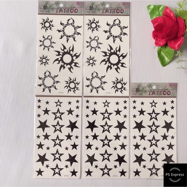 Combo 5 tấm hình xăm dán mặt trời và ngôi sao 10x20cm